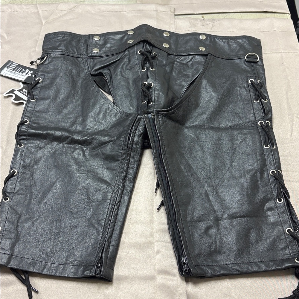 Men's Black Edgy Leather Lace-Up Shorts